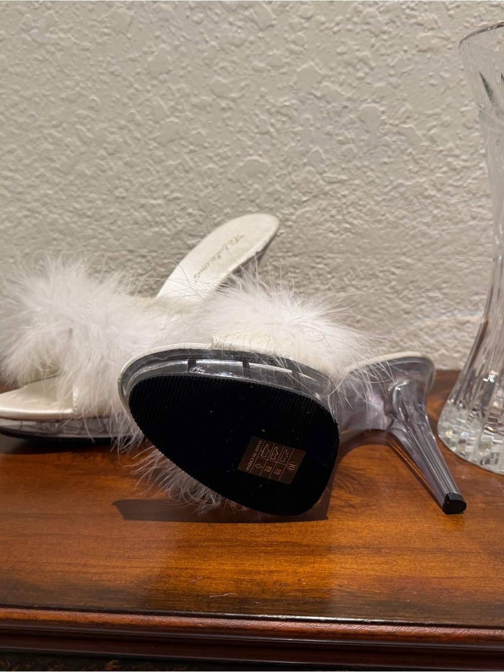 White Feather Slide Heels with Clear Stiletto - Unbranded